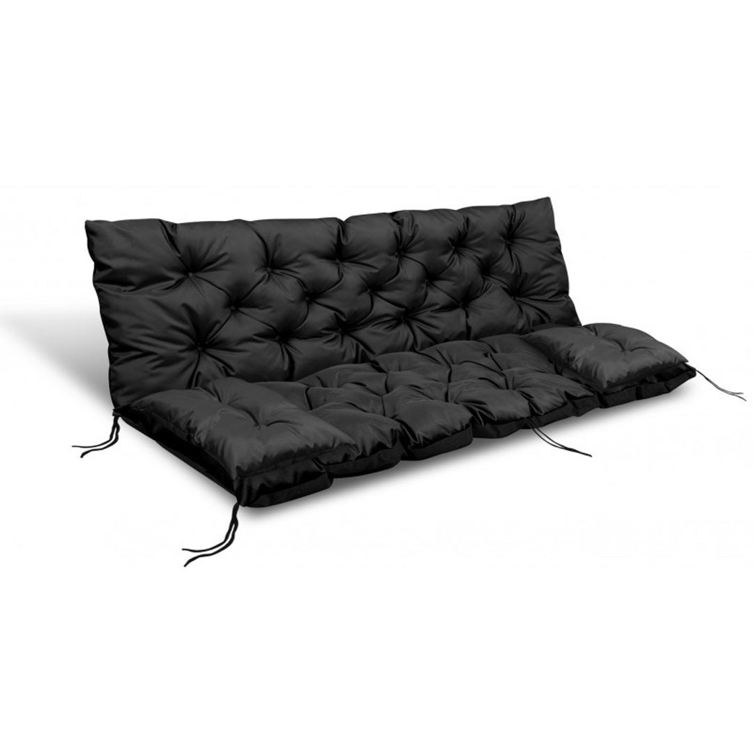 KingGarden Quilted Garden Bench Cushion Waterproof with 2x Side Cushions 42x42 cm 1+2 3-Piece Set Waterproof PVC Codura Black