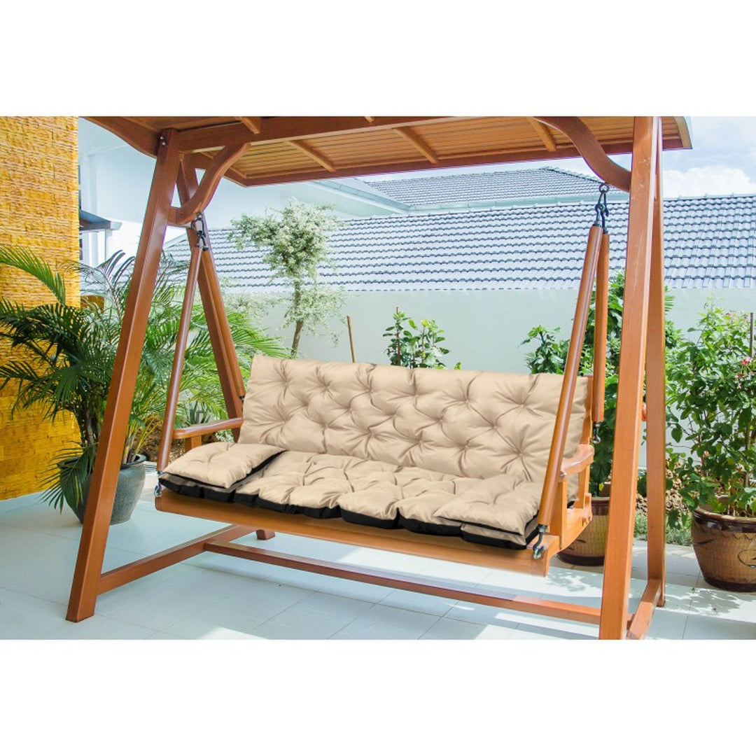 KingGarden Quilted Garden Bench Cushion Waterproof with 2x Side Cushions 42x42 cm 1+2 3-Piece Set Waterproof PVC Codura Beige