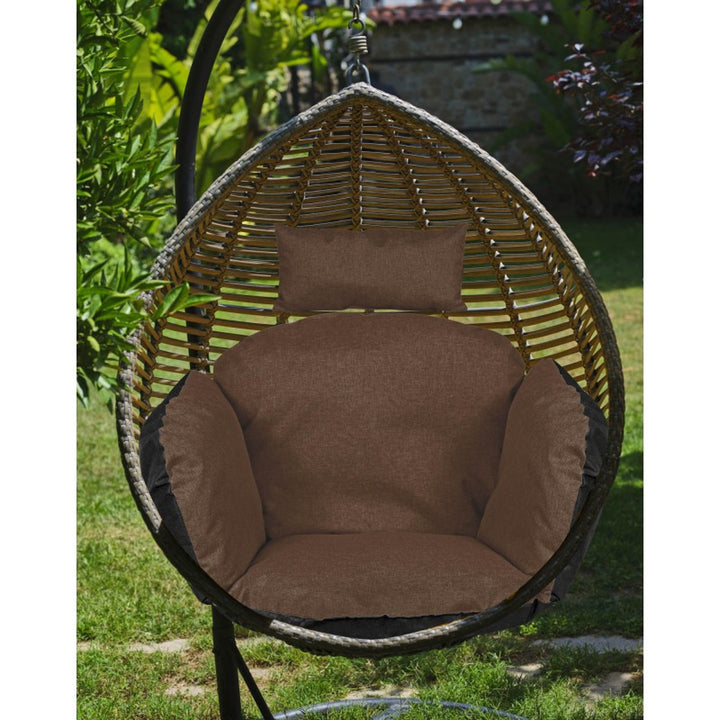 Garden Cushion Set for Swing Egg Chair Nest Seat + Head Cushion 112x113 Brown Water Repellent Patio Outdoo