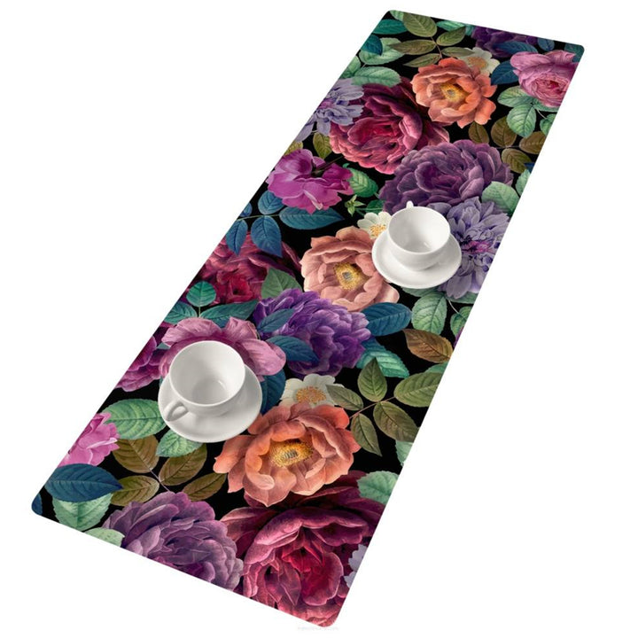 Bertoni Table Runner Decorative Felt 115x40cm Tablecloth Anti Scratch Thick Peony Flowers Floral Design Pattern