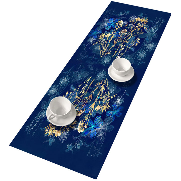 Bertoni Table Runner Decorative Felt 115x40cm Tablecloth Anti Scratch Thick Blue Flowers Design Pattern