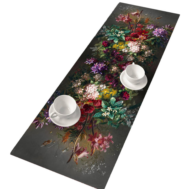 Bertoni Decorative Felt Table Runner 95x33cm Anti Scratch Tablecloth Printed Bouquet Pattern Design