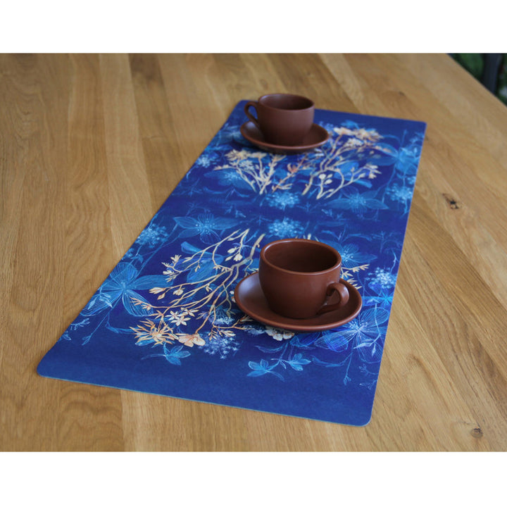 Bertoni Decorative Felt Table Runner 95x33cm Anti Scratch Tablecloth Printed Blue Flowers Pattern Design