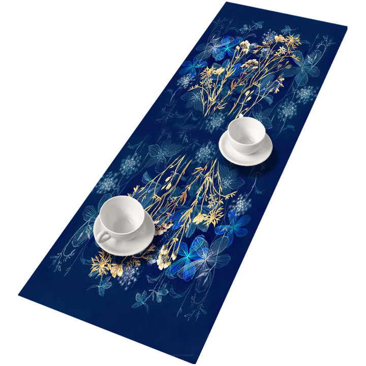 Bertoni Decorative Felt Table Runner 95x33cm Anti Scratch Tablecloth Printed Blue Flowers Pattern Design