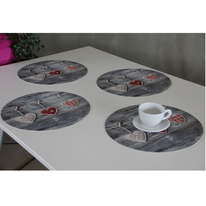 Bertoni Round Table Mat Set, 4 Pieces, 33 cm, Stylish and Durable, Hearts