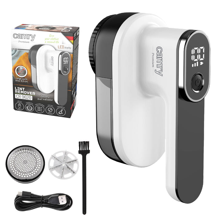 Bearrthóir fabraice Camry, taispeáint LCD, ceallraí in-athluchtaithe Li-Ion, bán agus dubh, CR 9620