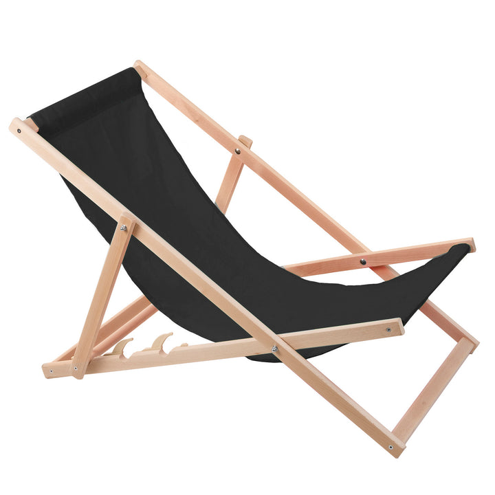 Woodok beech wood lounger, black, ideal for beach, balcony, terrace