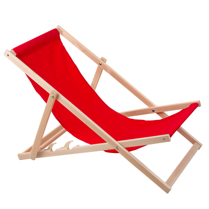 Woodok beech wood lounger, red, ideal for beach, balcony, terrace