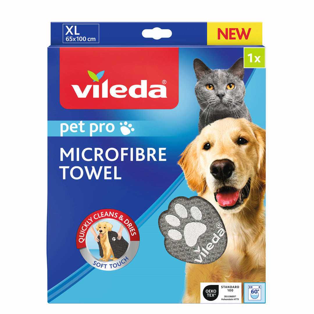 Vileda Pet Pro Microfiber Towel - XL Size, Ultra-Absorbent Towel Ideal for Drying and Grooming Pets