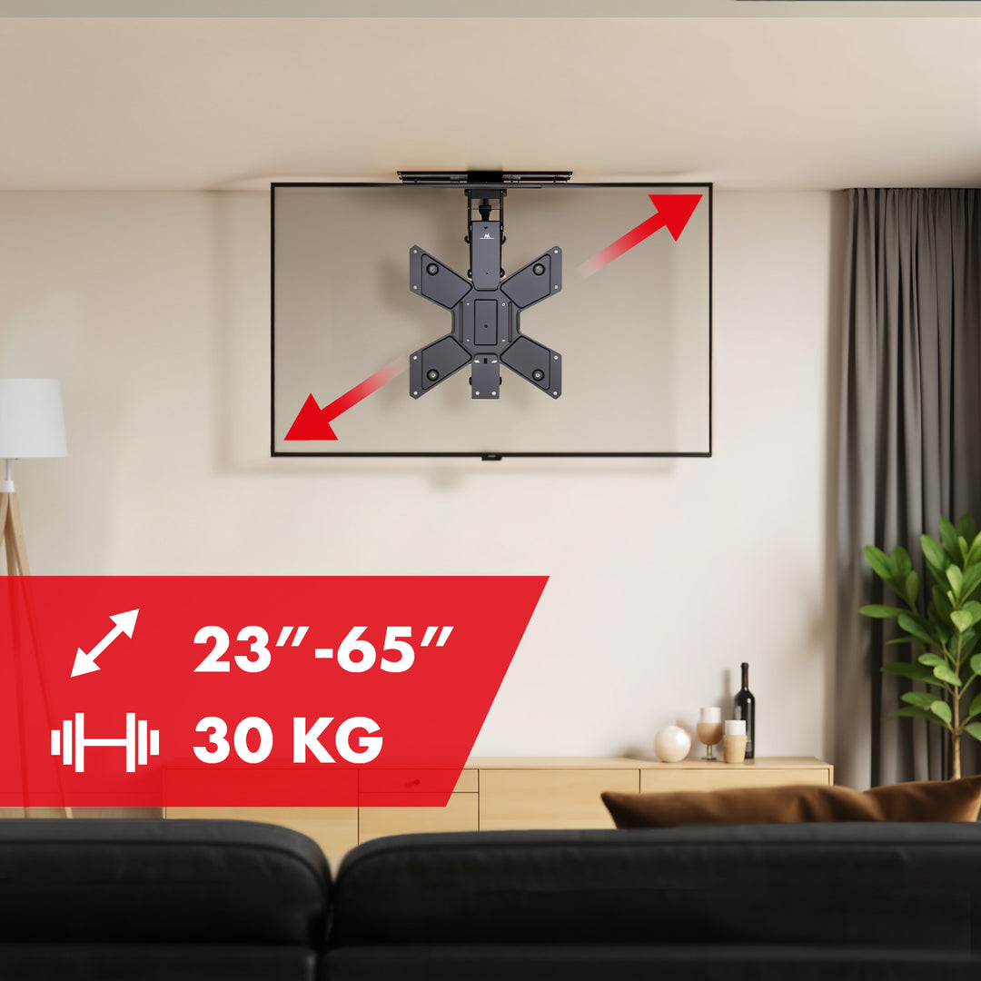Maclean electric ceiling TV mount, TUYA support, max VESA 600x400, 90st swivel remote control, 23"-65", 30kg, MC-491