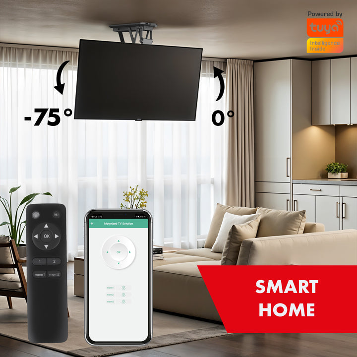 Maclean electric ceiling TV mount, TUYA support, max VESA 600x400, remote control, 23"-55", 30kg, MC-492