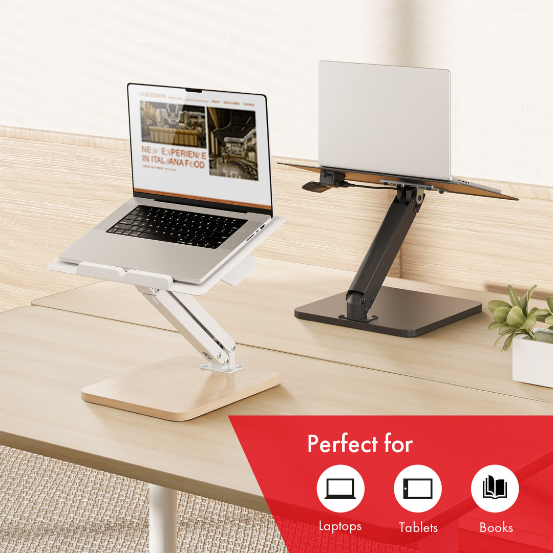 Maclean desk stand for monitor or laptop, gas spring, for standing and sitting work, black, MC-493