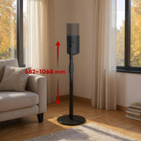 Maclean MC-496 Floor stand for Sonos Era 100 and 300 | Adjustable 682-1068 mm | Cable management and stable base | Set of 2 black tripods | Stylish and safe design