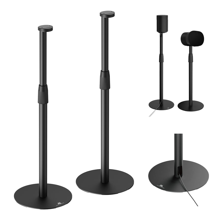 Maclean MC-496 Floor stand for Sonos Era 100 and 300 | Adjustable 682-1068 mm | Cable management and stable base | Set of 2 black tripods | Stylish and safe design
