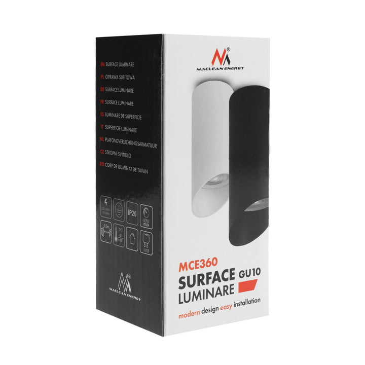 Maclean surface mount / tube luminaire, spot, round, aluminum, GU10, 55x130mm, white, MCE360 W