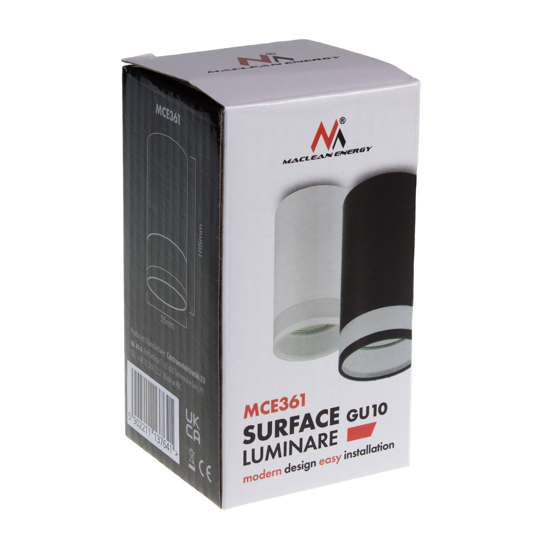 Maclean surface-mounted luminaire / tube, spot, round, aluminum, GU10, 55x105mm, black color, MCE361 B