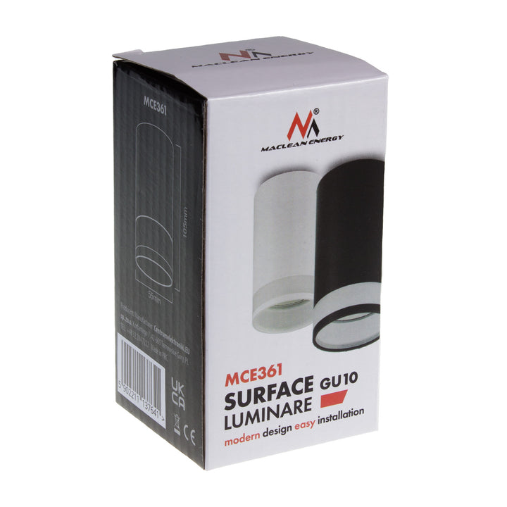 Maclean surface-mounted luminaire / tube, spot, round, aluminum, GU10, 55x105mm, black color, MCE361 B