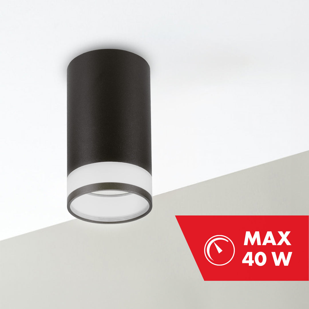 Maclean surface-mounted luminaire / tube, spot, round, aluminum, GU10, 55x105mm, black color, MCE361 B