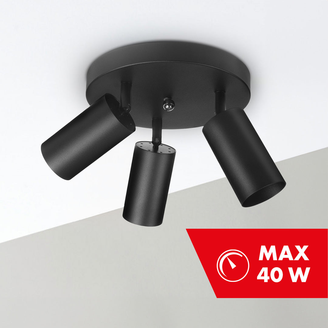 Lampa síleála Maclean, spota, sochorraithe, alúmanam, 3xGU10, 55x100mm, dath dubh neamhlonrach, MCE362 B