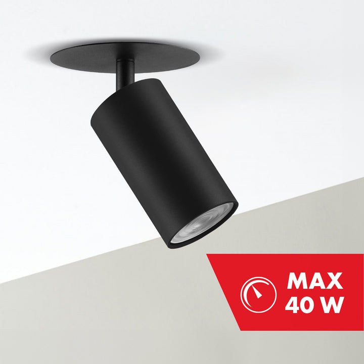 Maclean flush mount / tube luminaire, spot, round, aluminum, GU10, 55x100mm, black color, MCE364 B