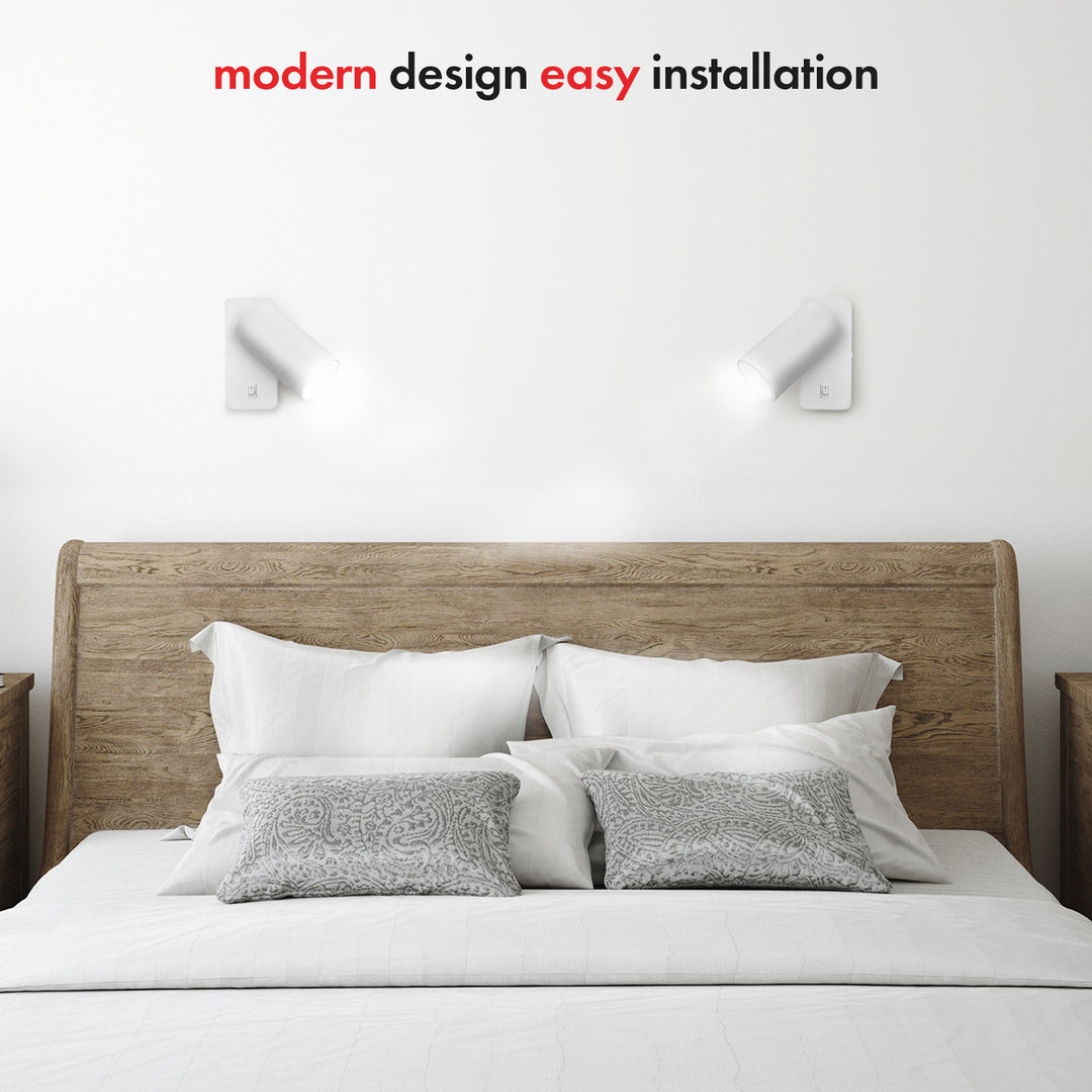 Maclean wall lamp / wall light, spot, round, GU10, with 55x100mm switch, white, MCE369 W