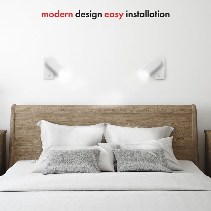 Maclean wall lamp / wall light, spot, round, GU10, with 55x100mm switch, white, MCE369 W