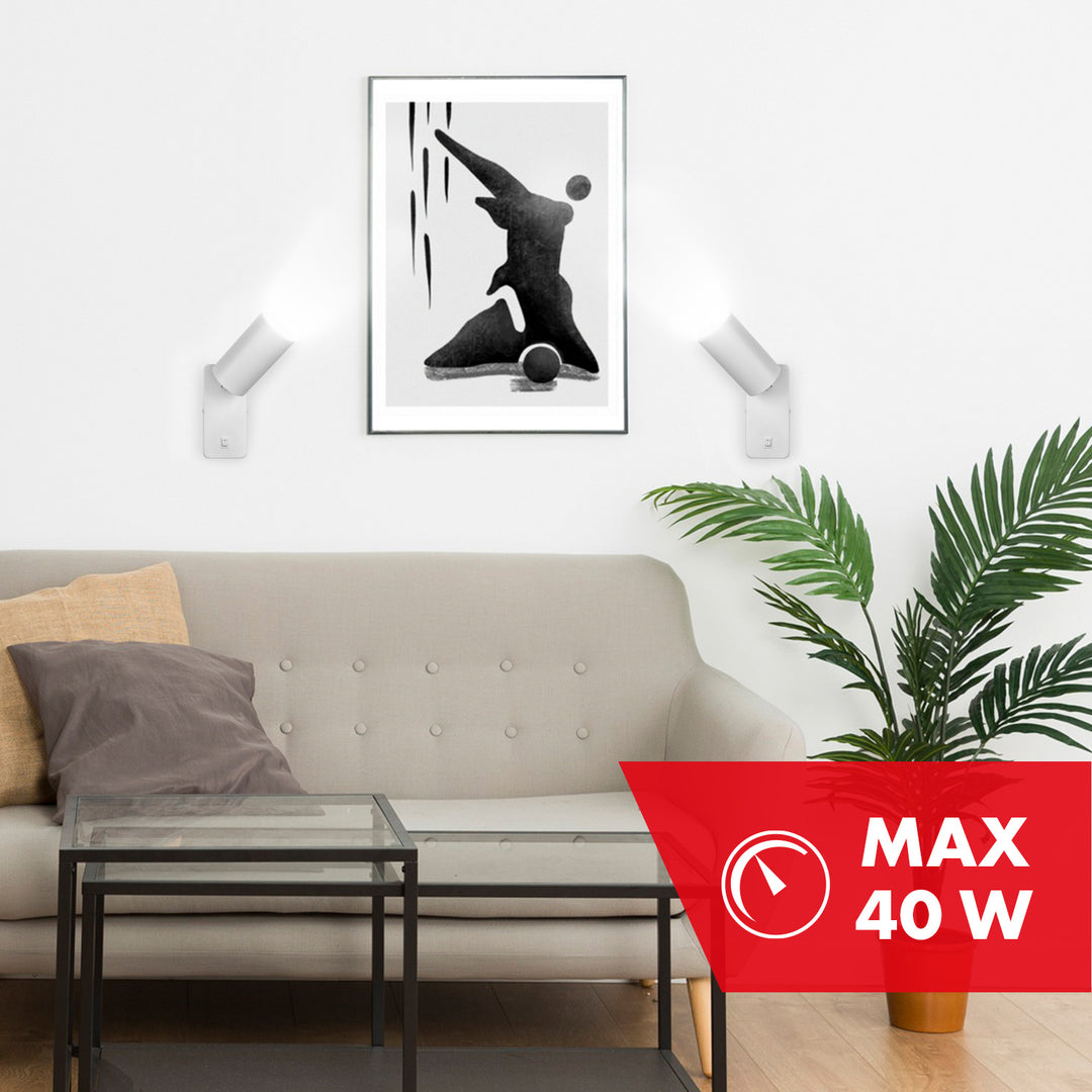 Maclean wall lamp / wall light, spot, round, GU10, with 55x100mm switch, white, MCE369 W