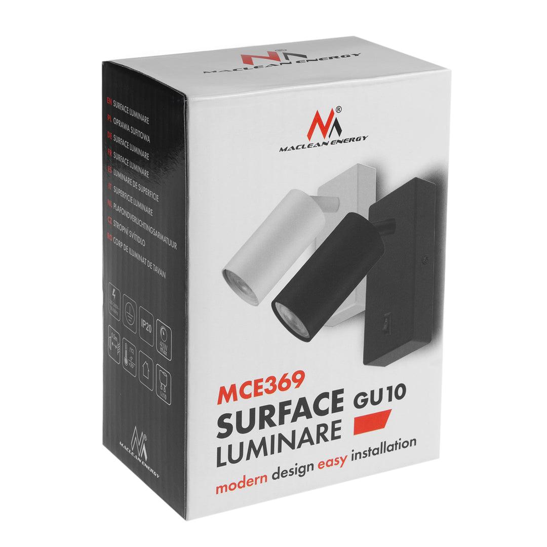 Maclean wall lamp / wall light, spot, round, GU10, with switch, 55x100mm, black color, MCE369 B