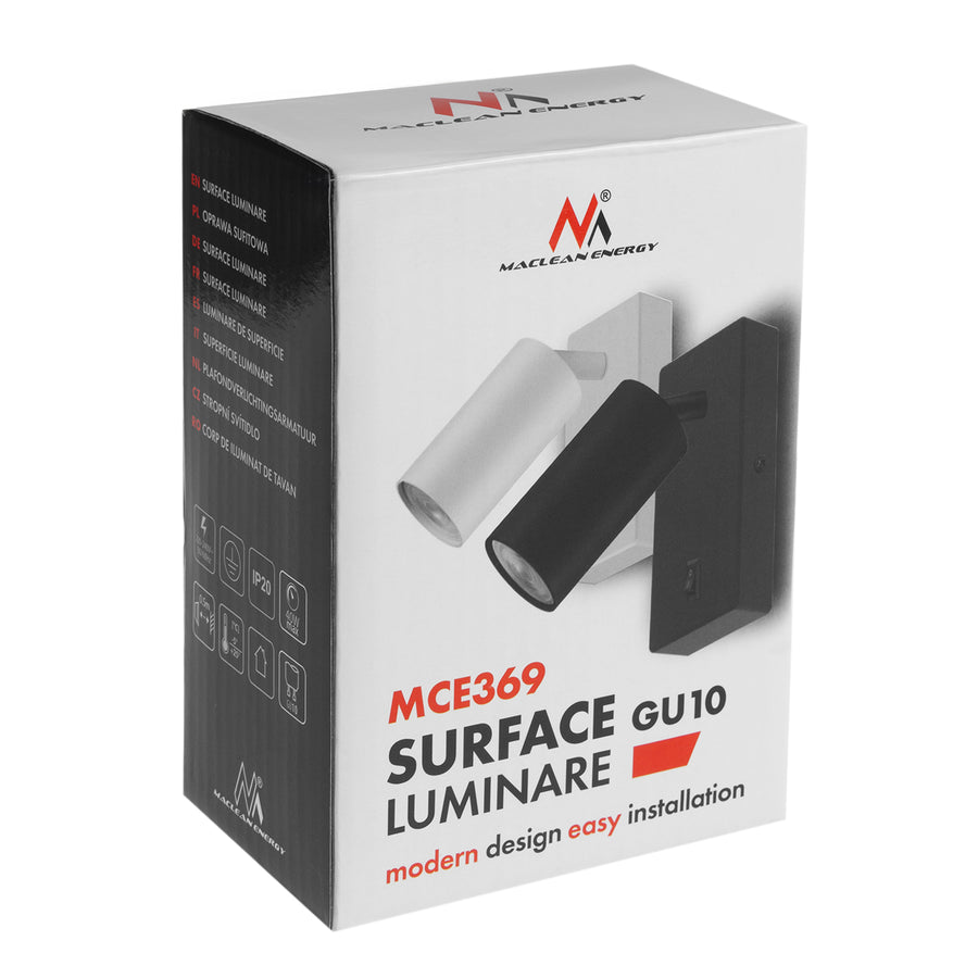 Maclean wall lamp / wall light, spot, round, GU10, with switch, 55x100mm, black color, MCE369 B