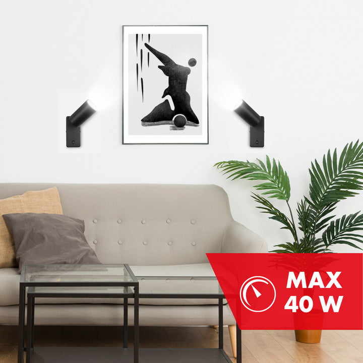 Maclean wall lamp / wall light, spot, round, GU10, with switch, 55x100mm, black color, MCE369 B