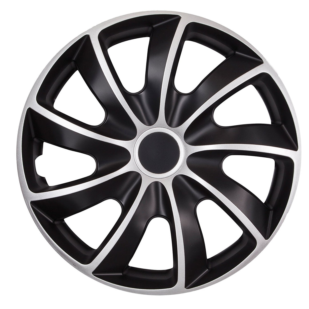 NRM Quad Bicolor Universal Hubcap 14" Wheel Cover Wheel Trim Hub Cap Black and Silver 1 Piece
