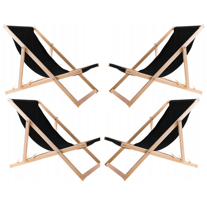 Set of 4 Black Wooden Deck Chairs: Ultimate Comfort for Beach, Balcony, and Terrace Lounging