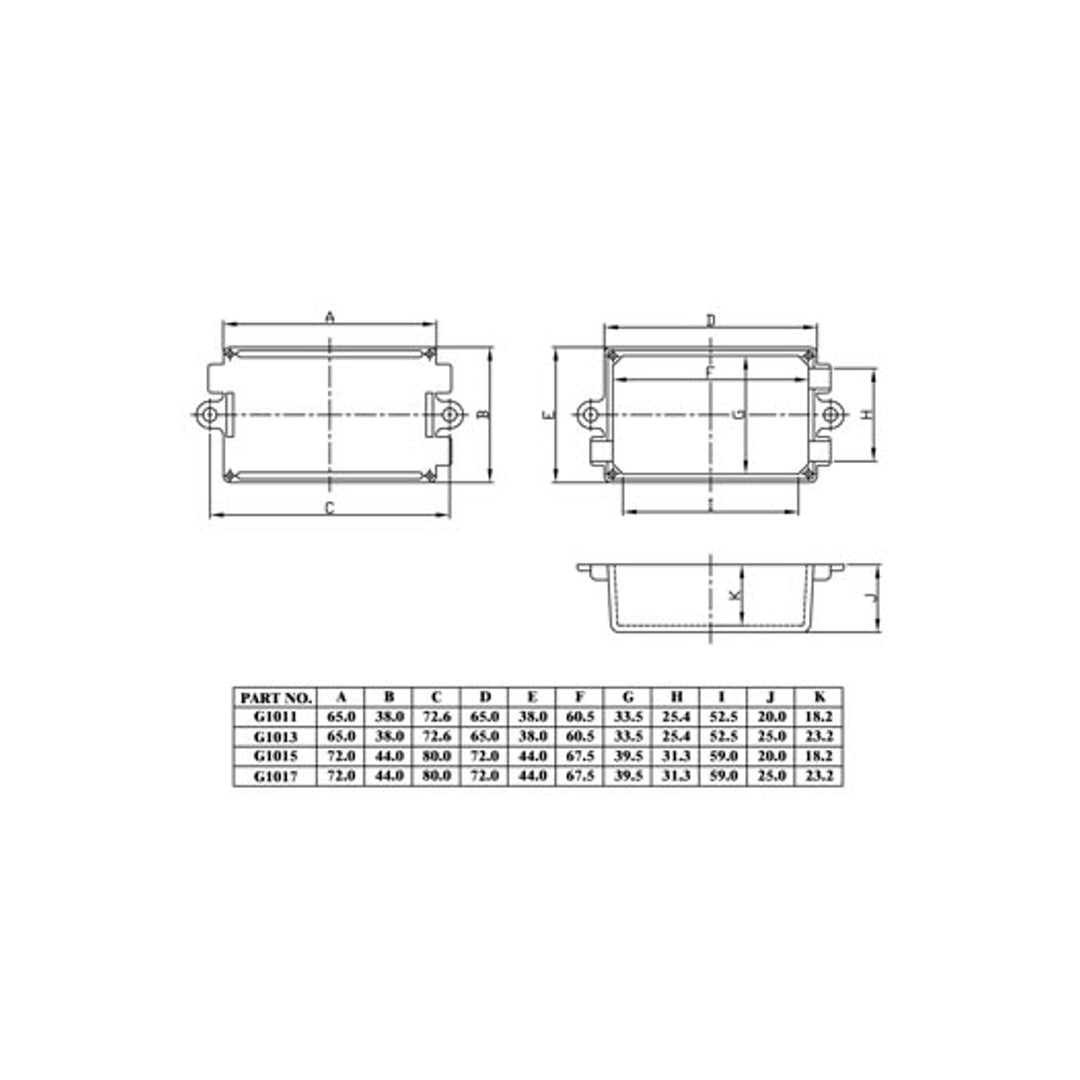 Black housing with ventilation holes, 65x38x25mm – compact and durable enclosure for electronics and components