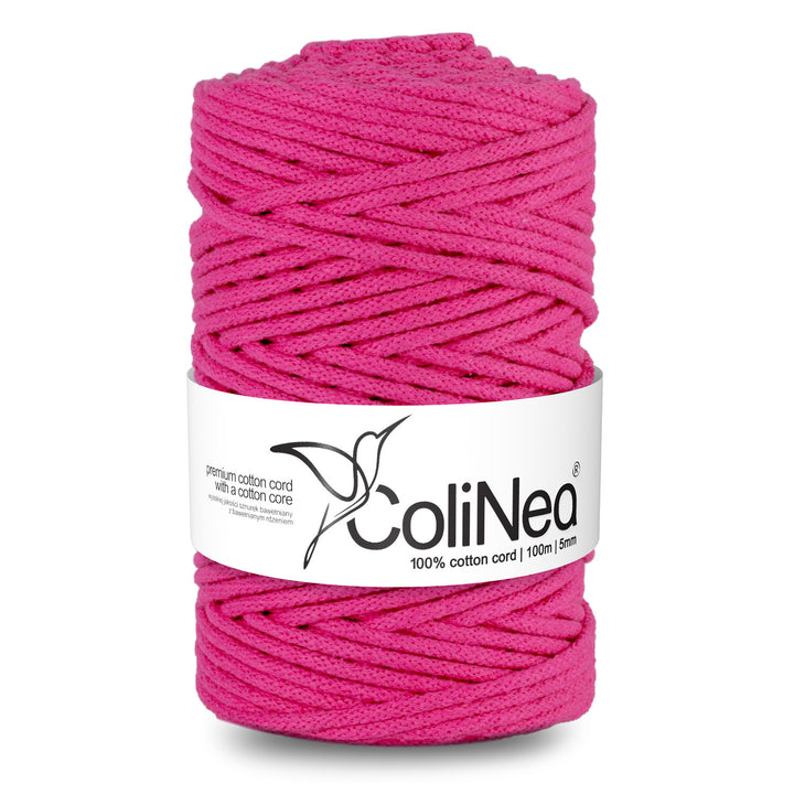 ColiNea, cotton cord with cotton core, braided, 5mm, 100m, fuchsia