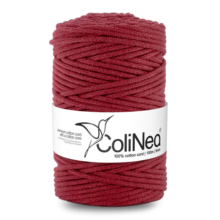 ColiNea, cotton cord with cotton core, braided, 5mm, 100m, maroon