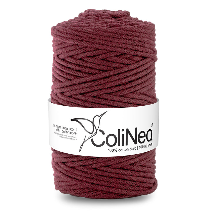 ColiNea, cotton cord with cotton core, braided, 5mm, 100m, burgundy