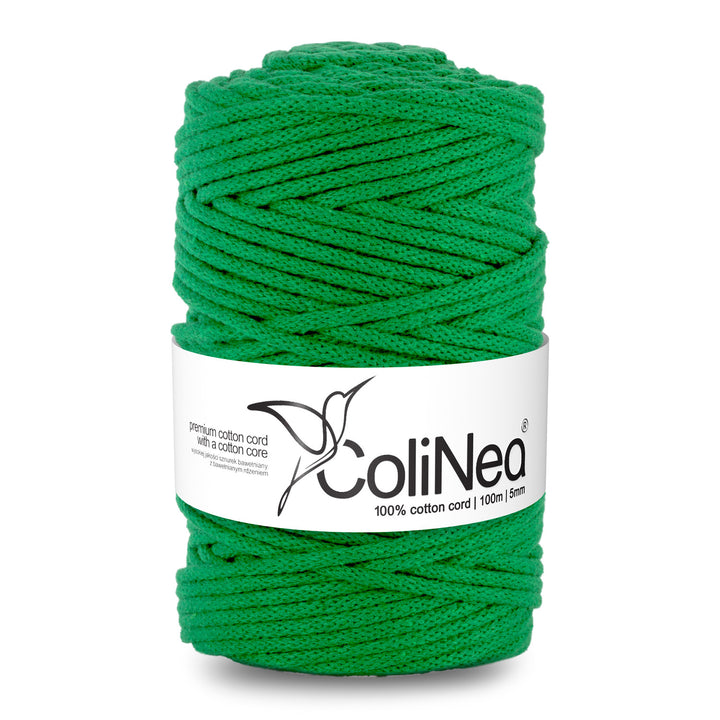 ColiNea, cotton cord with cotton core, braided, 5mm, 100m, green