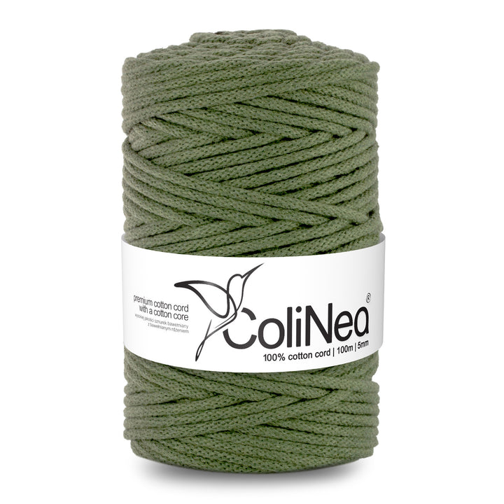 ColiNea, cotton cord with cotton core, braided, 5mm, 100m, khaki