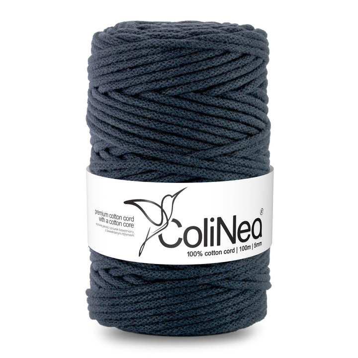 ColiNea, cotton cord with cotton core, braided, 5mm, 100m, ink