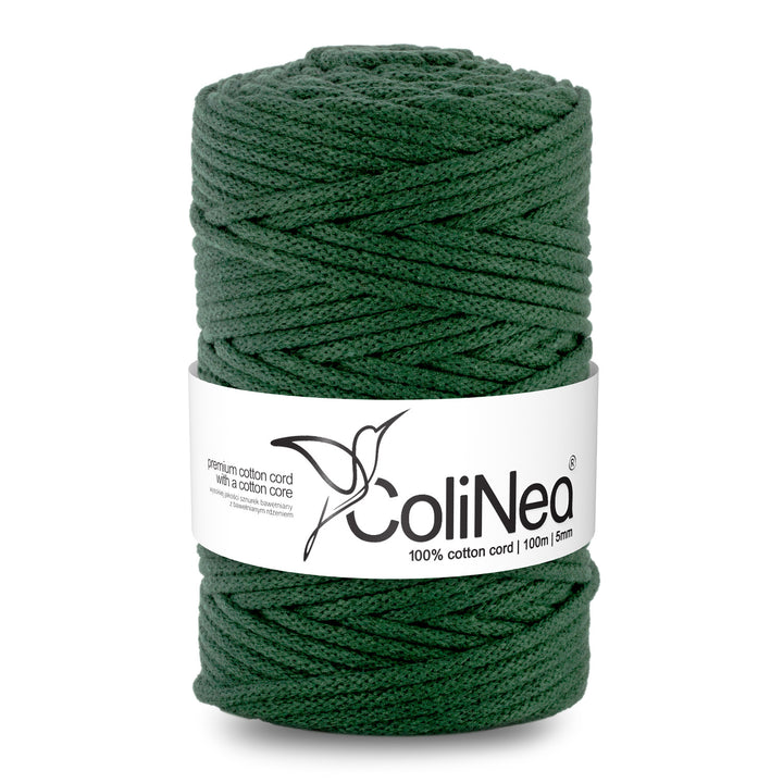 ColiNea, cotton cord with cotton core, braided, 5mm, 200m, bottle green