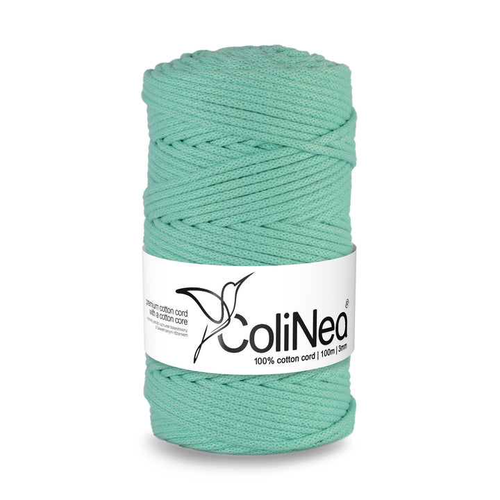 ColiNea 3mm Dark Celadon green Braided Cotton Cord with Durable Cotton Core, 100m Length - Ideal for Crafting and DIY Projects