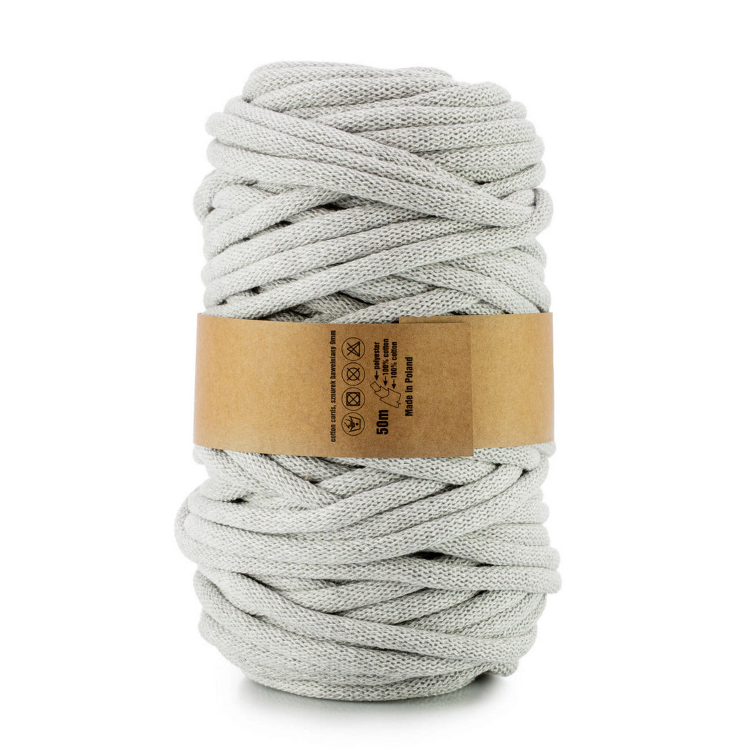 WAS 9mm Light Gray Braided Cotton Cord with Durable Polyester Core, 50m Length - Perfect for Versatile Crafting, DIY, and Home Projects