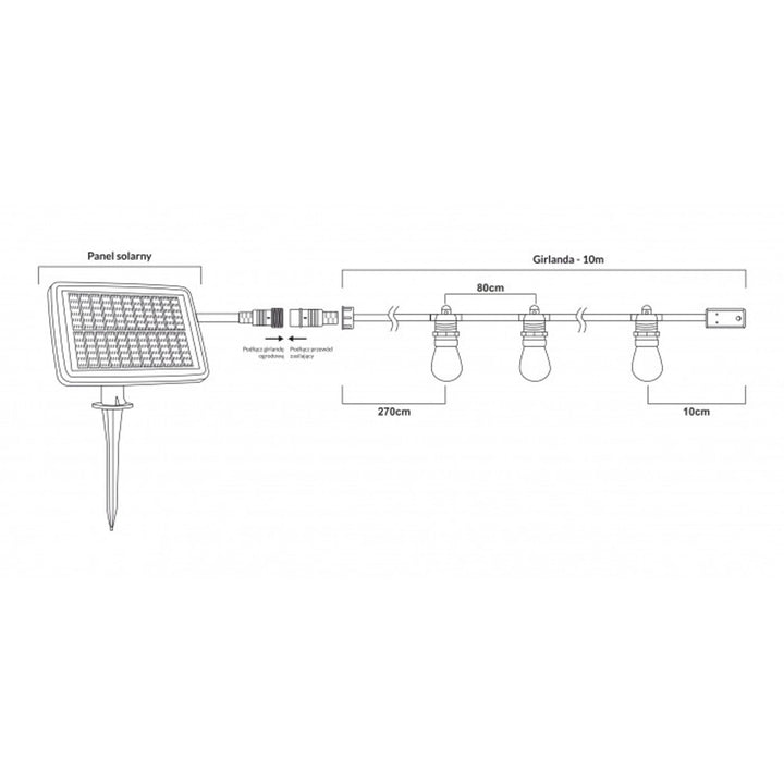 EcoLight Solar LED String Lights - 10 E27 Bulbs, 2700K Warm White, Model EC20088