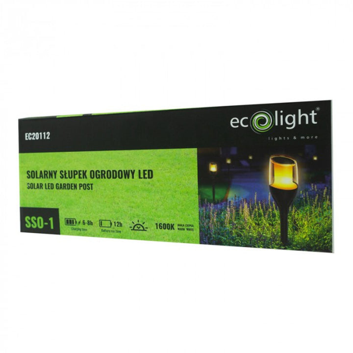 EcoLight Solar LED Garden Post - Flame Effect, 1600K, IP65, Model SSO-1