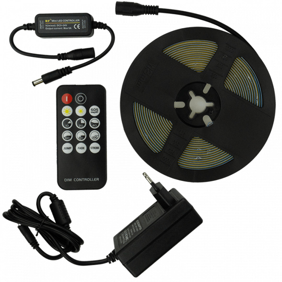 EcoLight LED tape, 5m, IP20, 4000K. power supply, remote control, EC20812