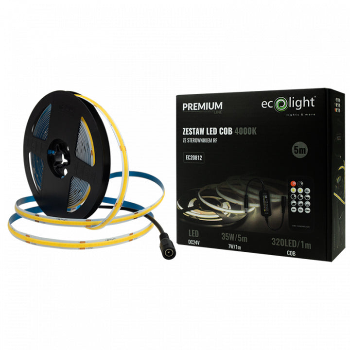 EcoLight LED tape, 5m, IP20, 4000K. power supply, remote control, EC20812