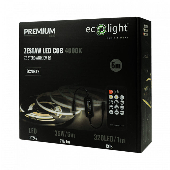 EcoLight LED tape, 5m, IP20, 4000K. power supply, remote control, EC20812