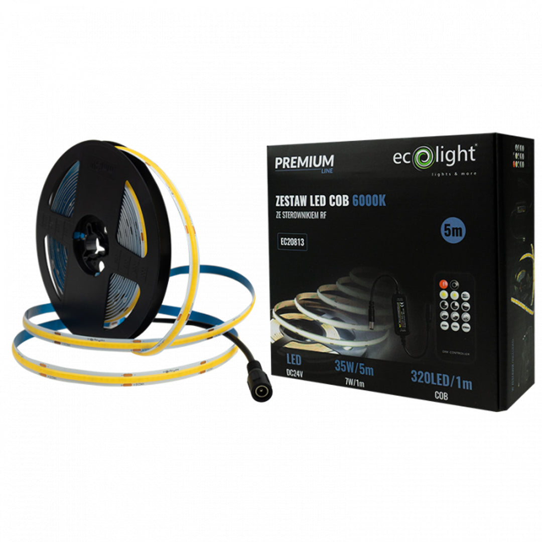 EcoLight LED tape, 5m, IP20, 6000K, power supply, remote control, EC20811