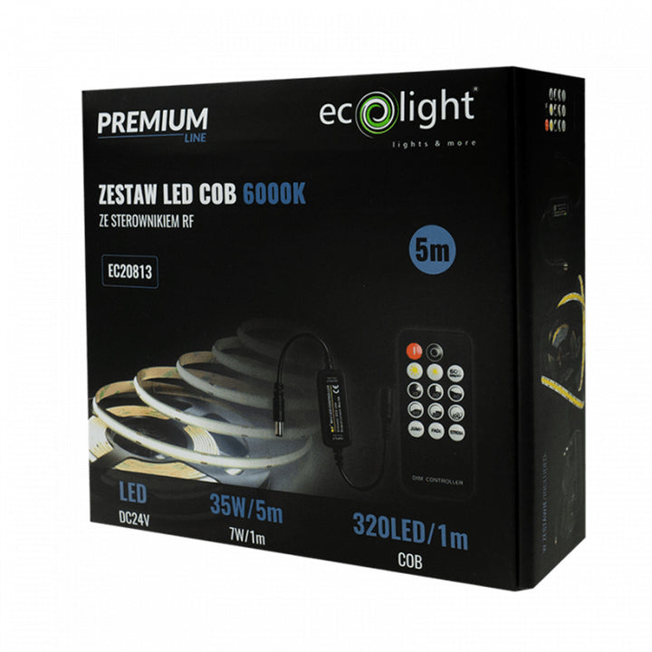 EcoLight LED tape, 5m, IP20, 6000K, power supply, remote control, EC20811