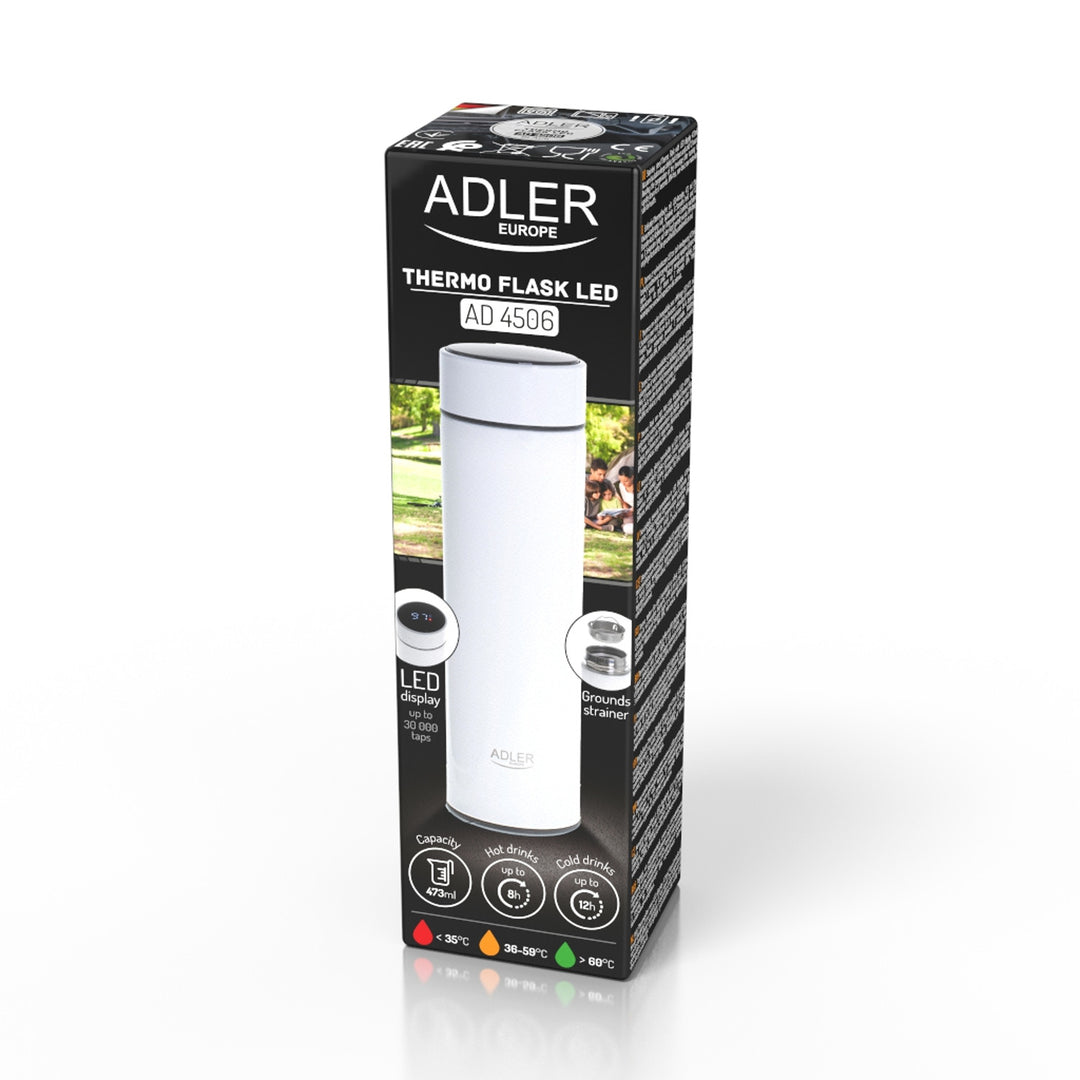 Adler thermos flask, LED touchscreen display, 473 ml capacity, white, AD 4506